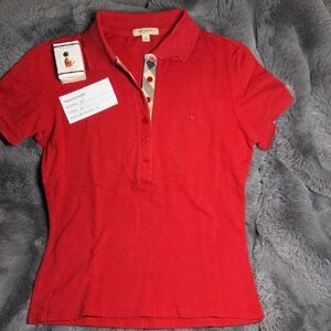 Burberry Red Polo with Branded Button Trim